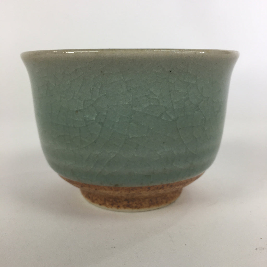 Japanese Porcelain Teacup Yunomi Vtg Green Cracked Glaze Pottery Sencha TC236
