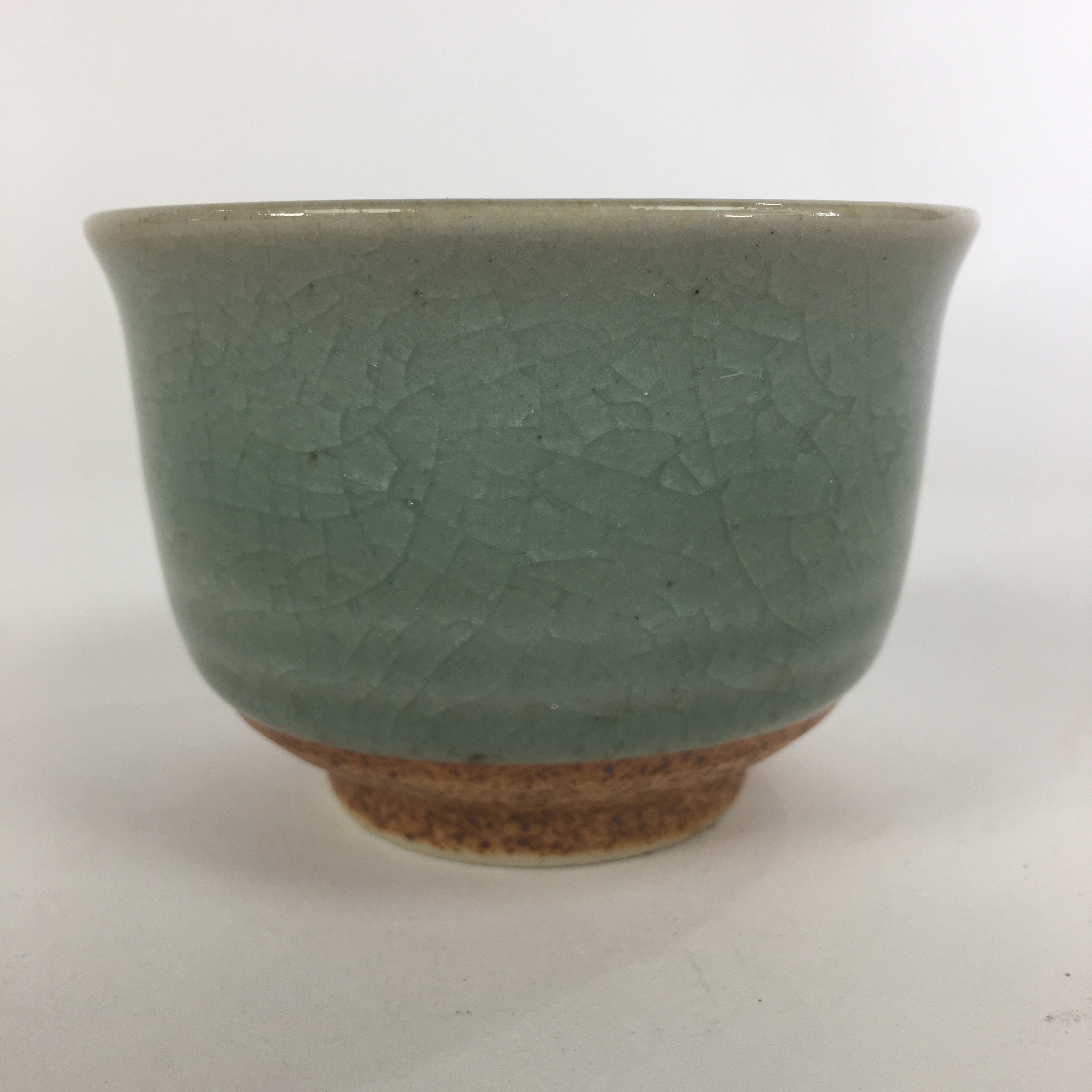 Japanese Porcelain Teacup Yunomi Vtg Green Cracked Glaze Pottery Sencha TC236
