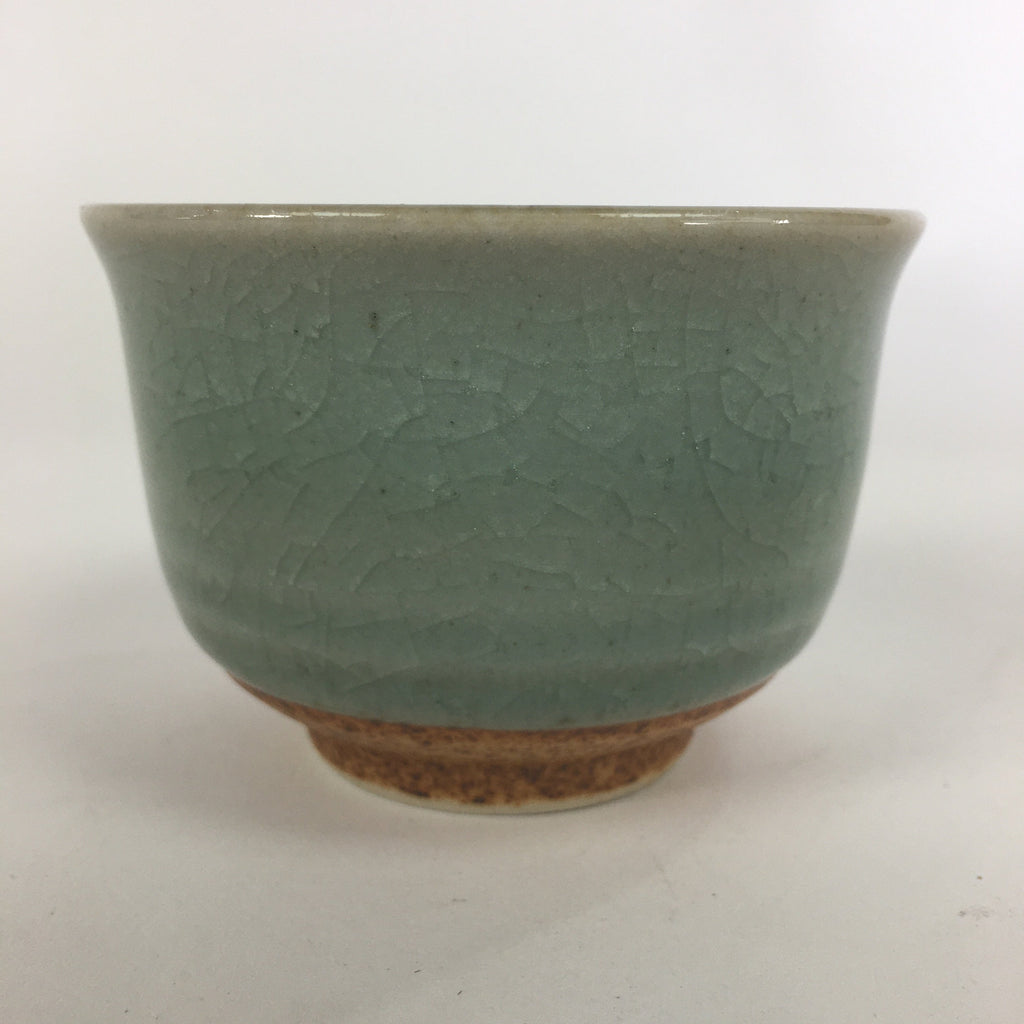 Japanese Porcelain Teacup Yunomi Vtg Green Cracked Glaze Pottery Sencha TC236
