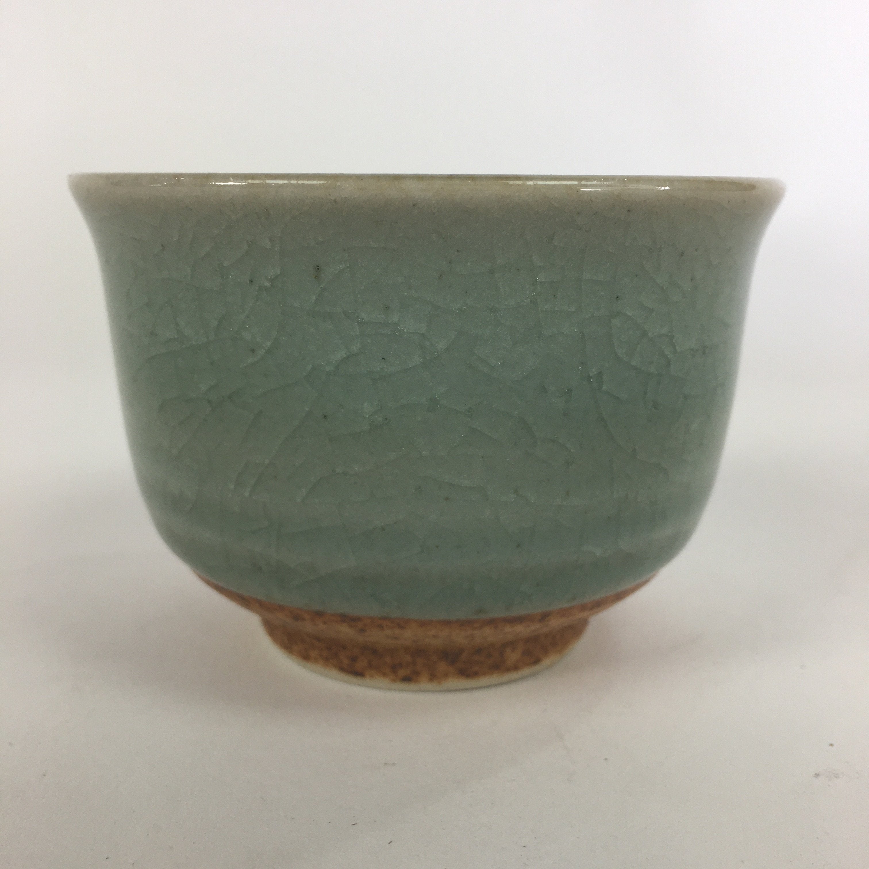 Japanese Porcelain Teacup Yunomi Vtg Green Cracked Glaze Pottery Sencha TC236