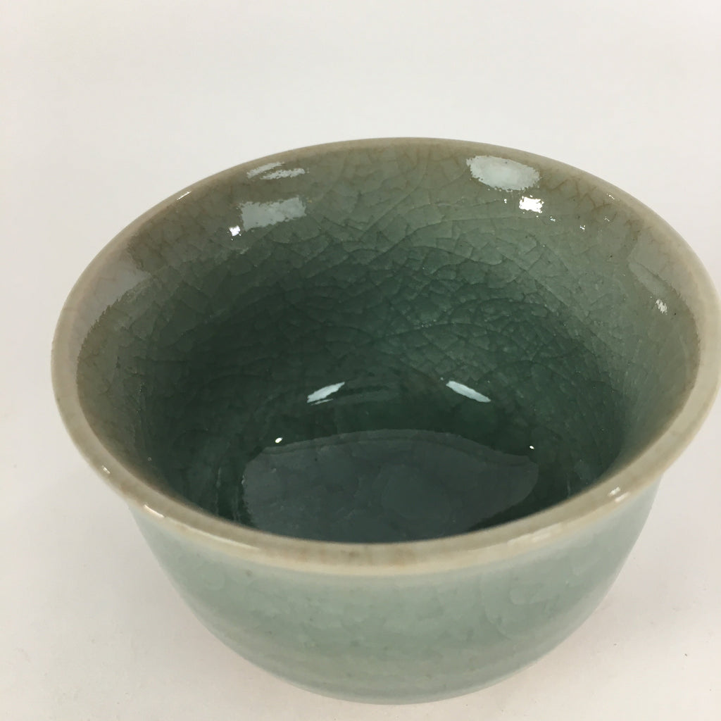 Japanese Porcelain Teacup Yunomi Vtg Green Cracked Glaze Pottery Sencha TC236