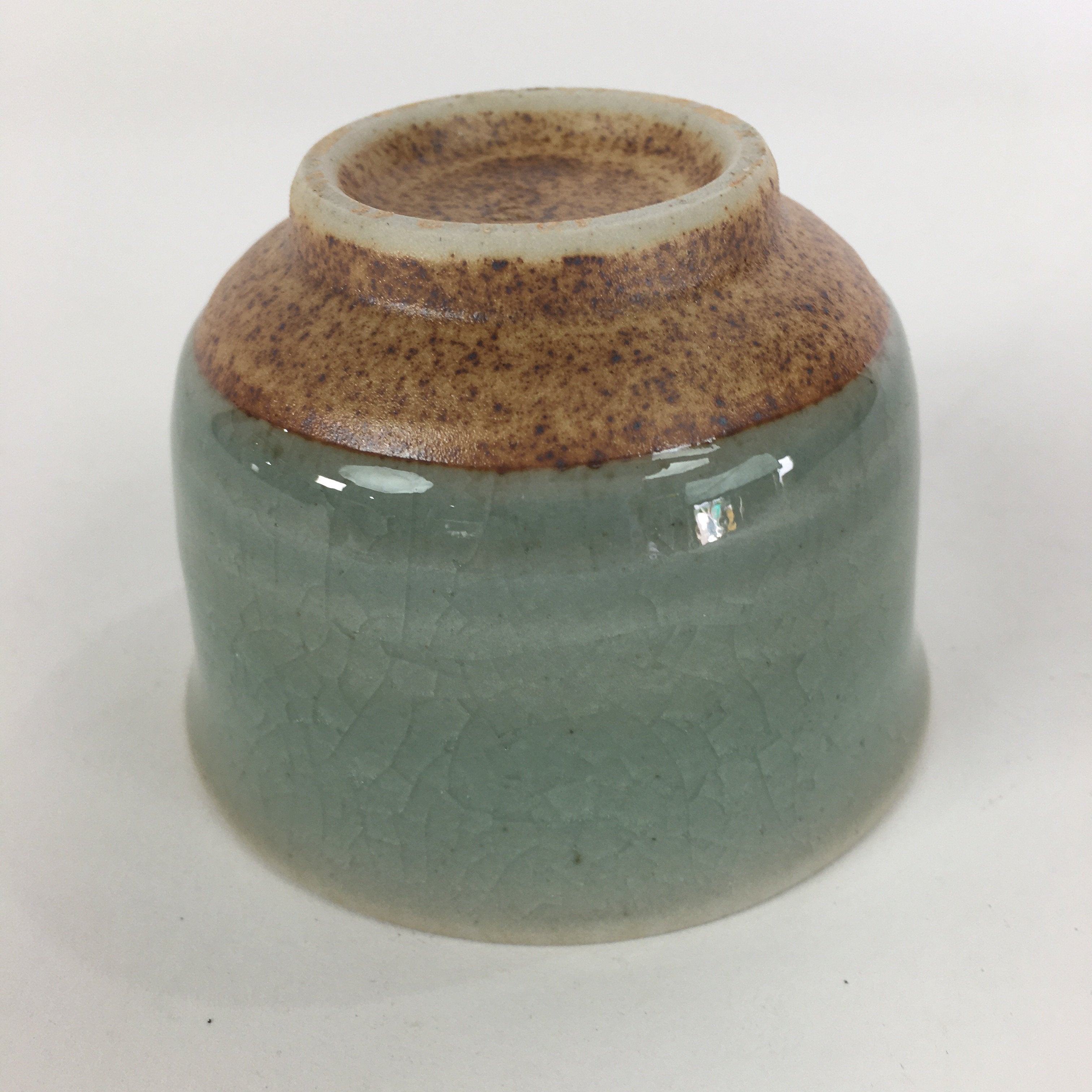 Japanese Porcelain Teacup Yunomi Vtg Green Cracked Glaze Pottery Sencha TC236