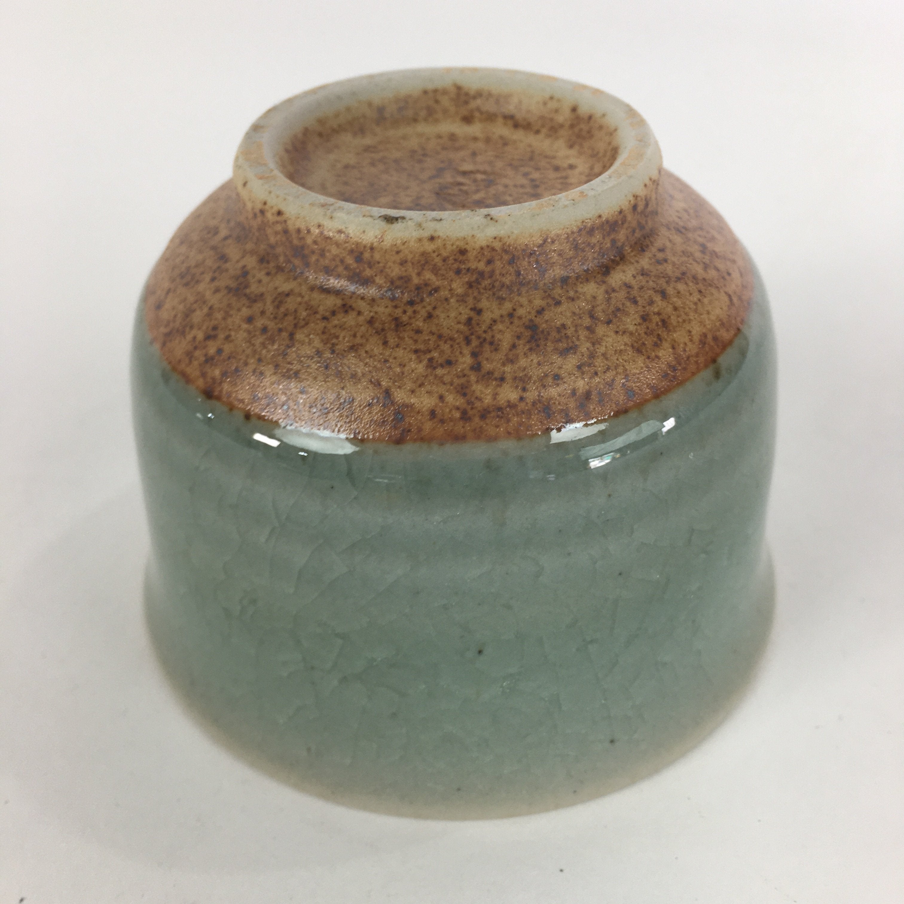 Japanese Porcelain Teacup Yunomi Vtg Green Cracked Glaze Pottery Sencha TC236