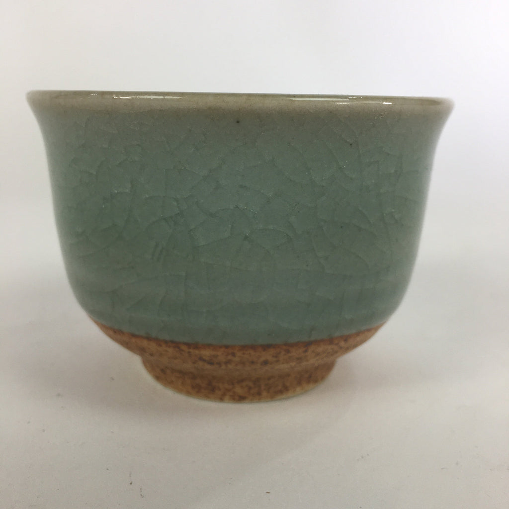 Japanese Porcelain Teacup Yunomi Vtg Green Cracked Glaze Pottery Sencha TC237