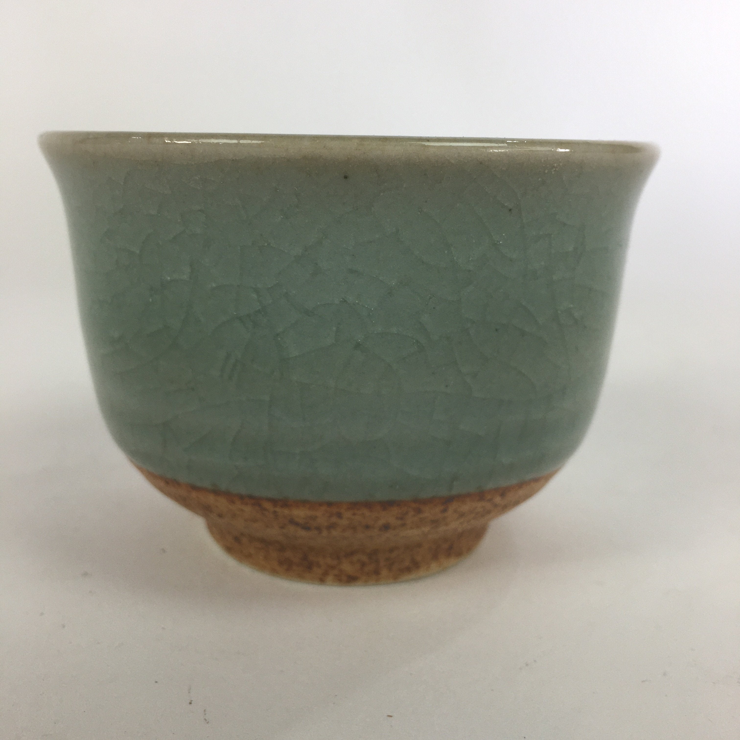 Japanese Porcelain Teacup Yunomi Vtg Green Cracked Glaze Pottery Sencha TC237