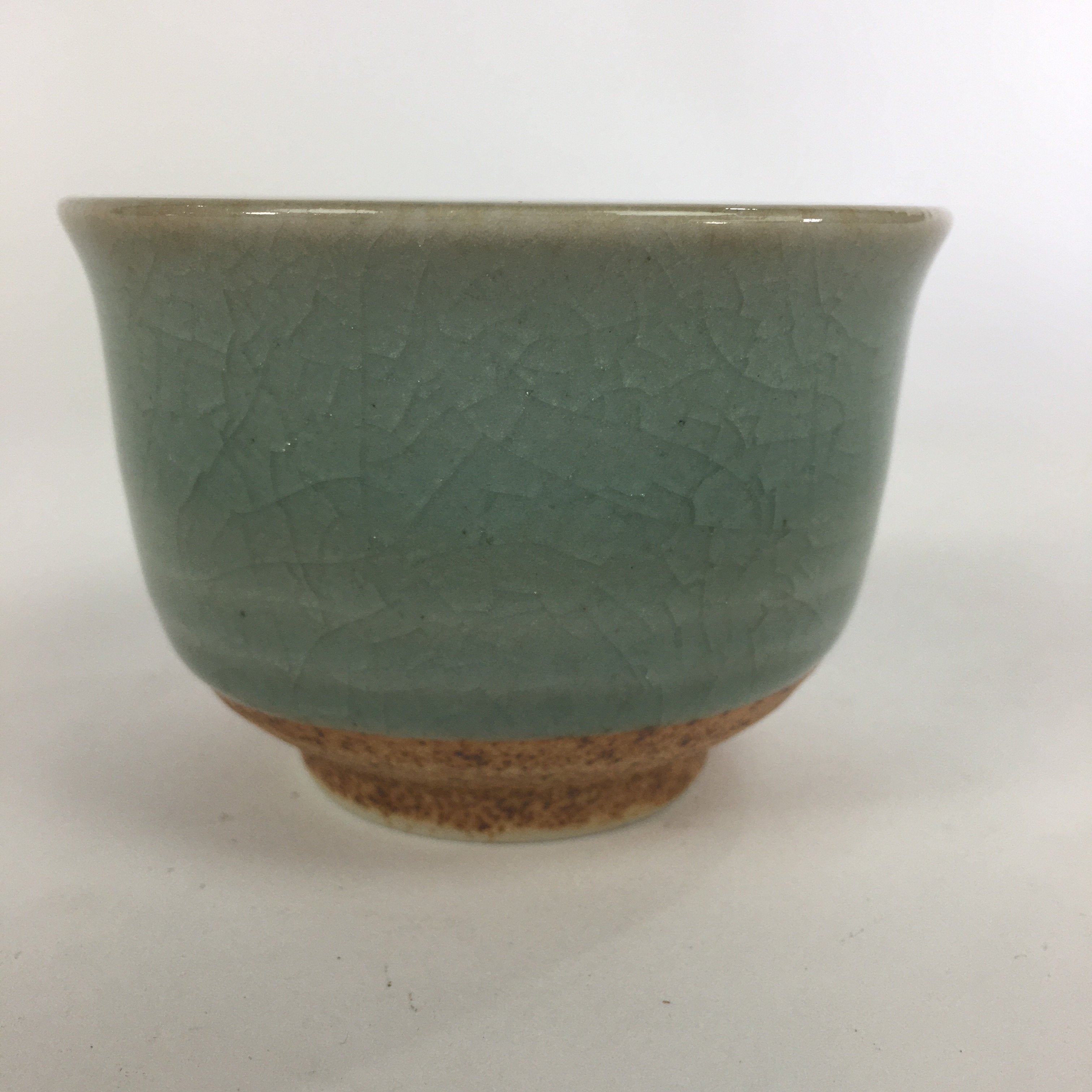 Japanese Porcelain Teacup Yunomi Vtg Green Cracked Glaze Pottery Sencha TC237