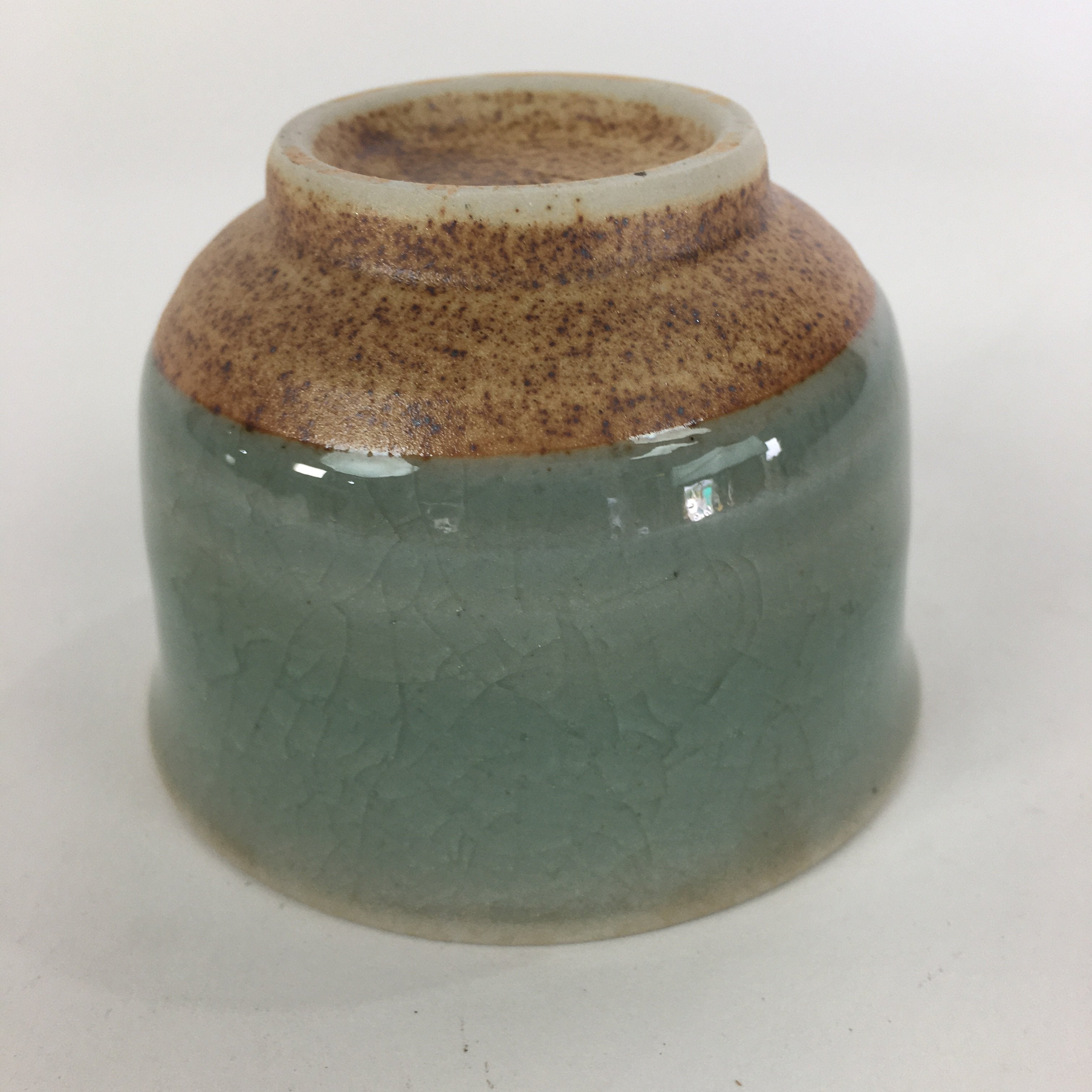 Japanese Porcelain Teacup Yunomi Vtg Green Cracked Glaze Pottery Sencha TC237