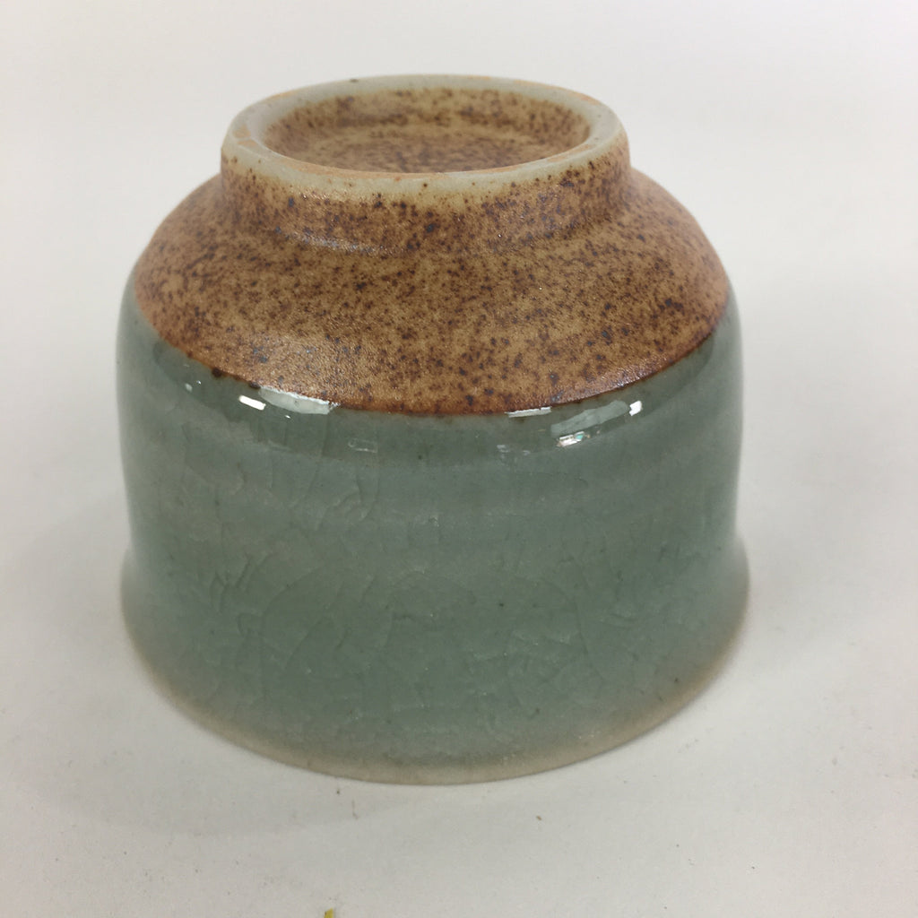 Japanese Porcelain Teacup Yunomi Vtg Green Cracked Glaze Pottery Sencha TC237