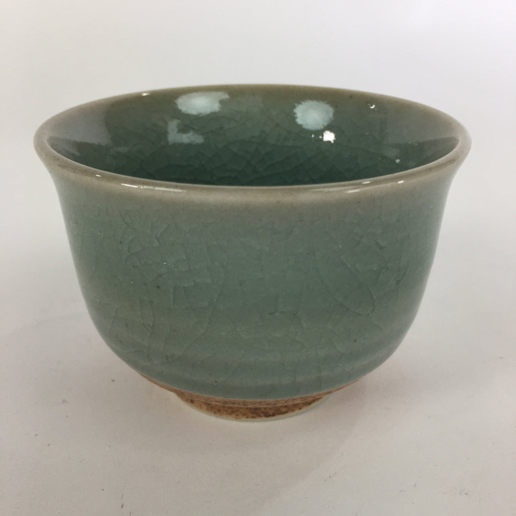 Japanese Porcelain Teacup Yunomi Vtg Green Cracked Glaze Pottery Sencha TC237