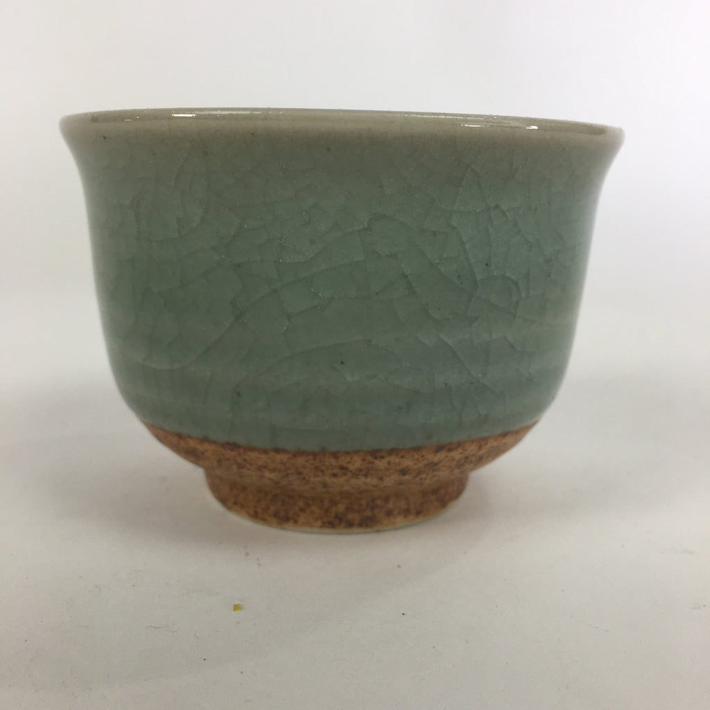 Japanese Porcelain Teacup Yunomi Vtg Green Cracked Glaze Pottery Sencha TC238