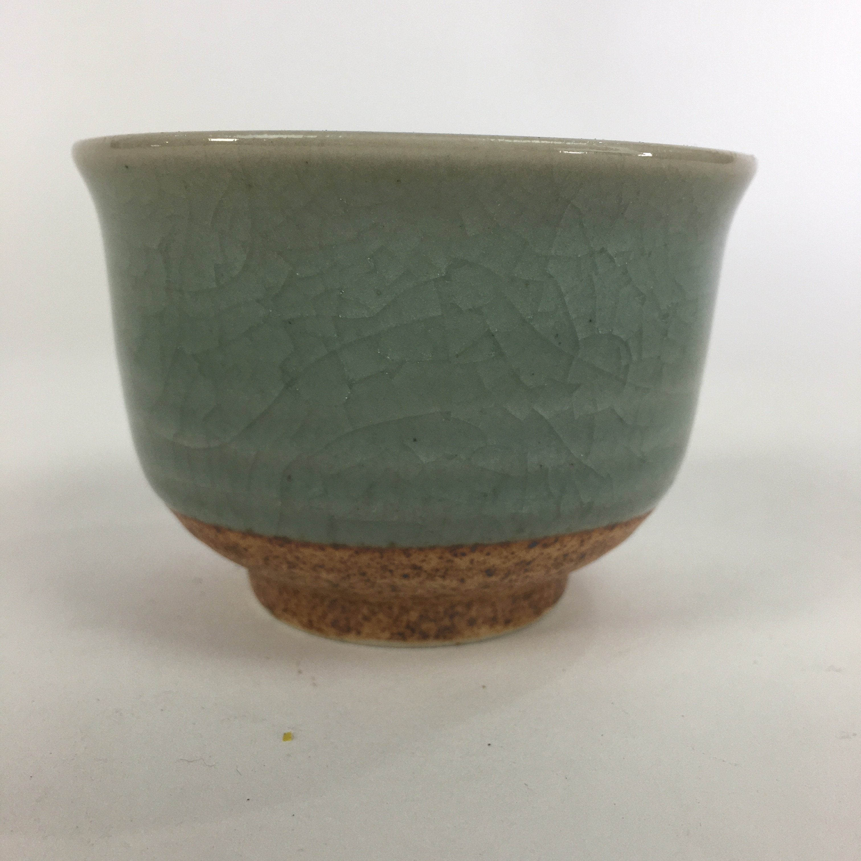 Japanese Porcelain Teacup Yunomi Vtg Green Cracked Glaze Pottery Sencha TC238