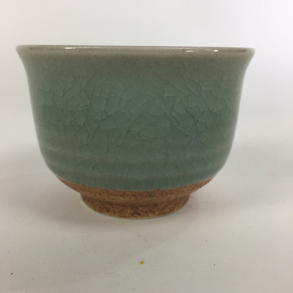 Japanese Porcelain Teacup Yunomi Vtg Green Cracked Glaze Pottery Sencha TC238