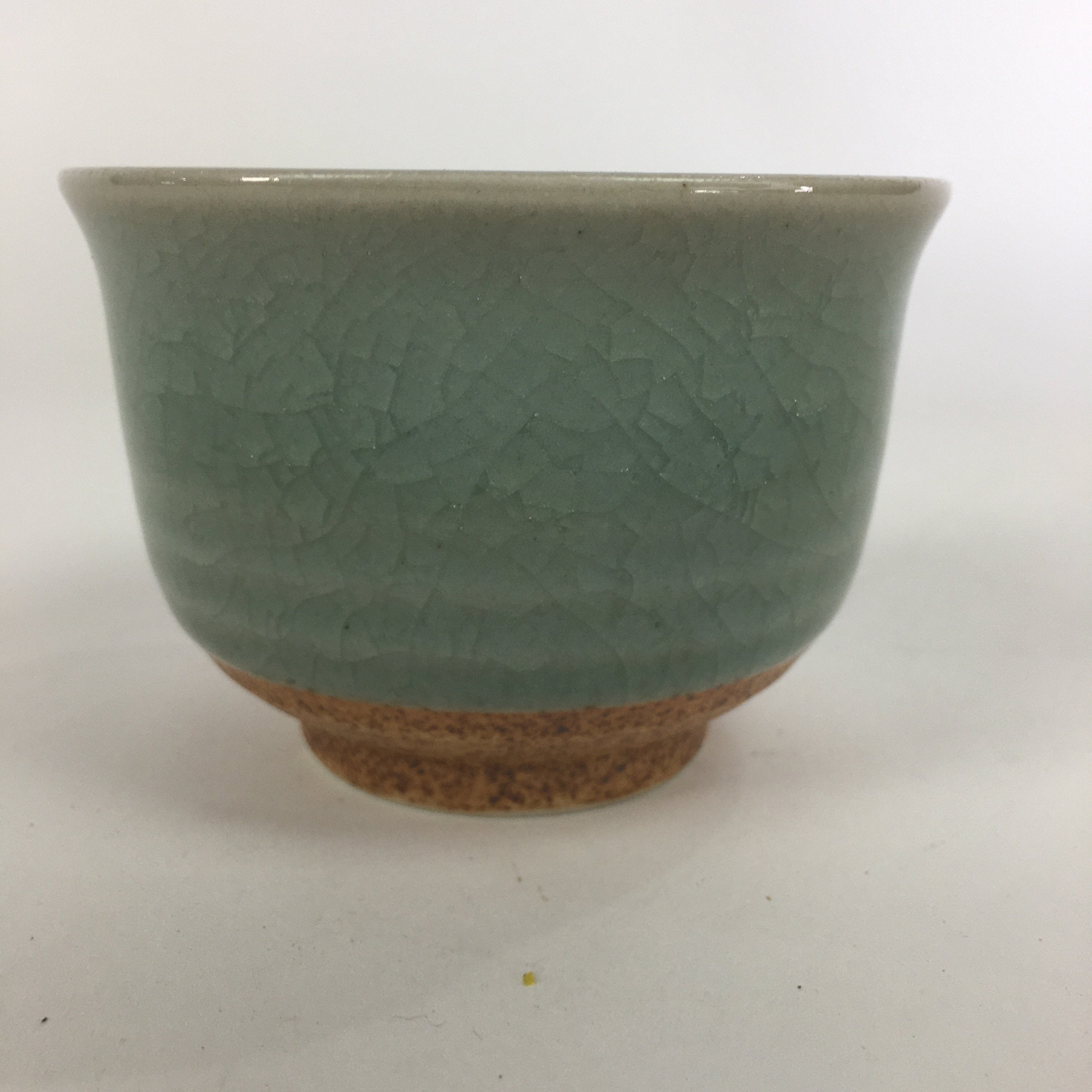 Japanese Porcelain Teacup Yunomi Vtg Green Cracked Glaze Pottery Sencha TC238