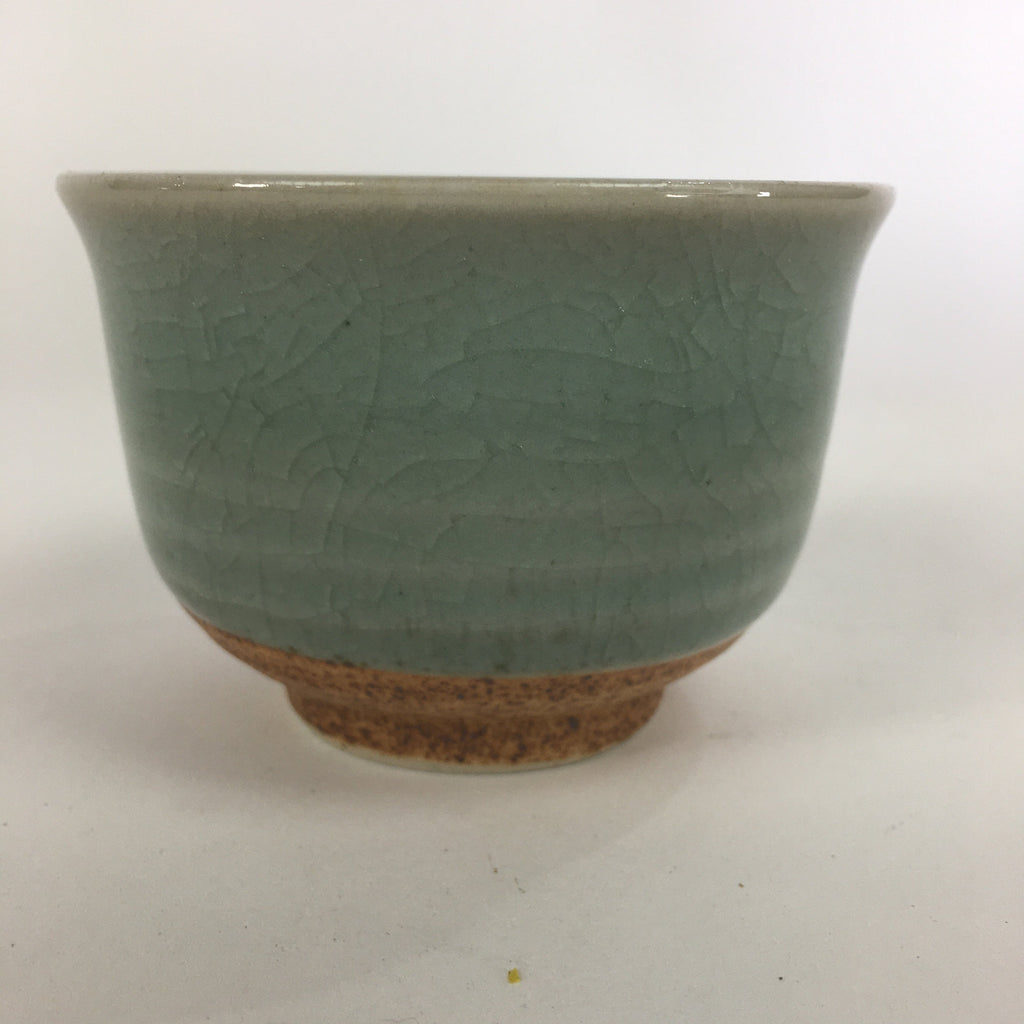 Japanese Porcelain Teacup Yunomi Vtg Green Cracked Glaze Pottery Sencha TC238