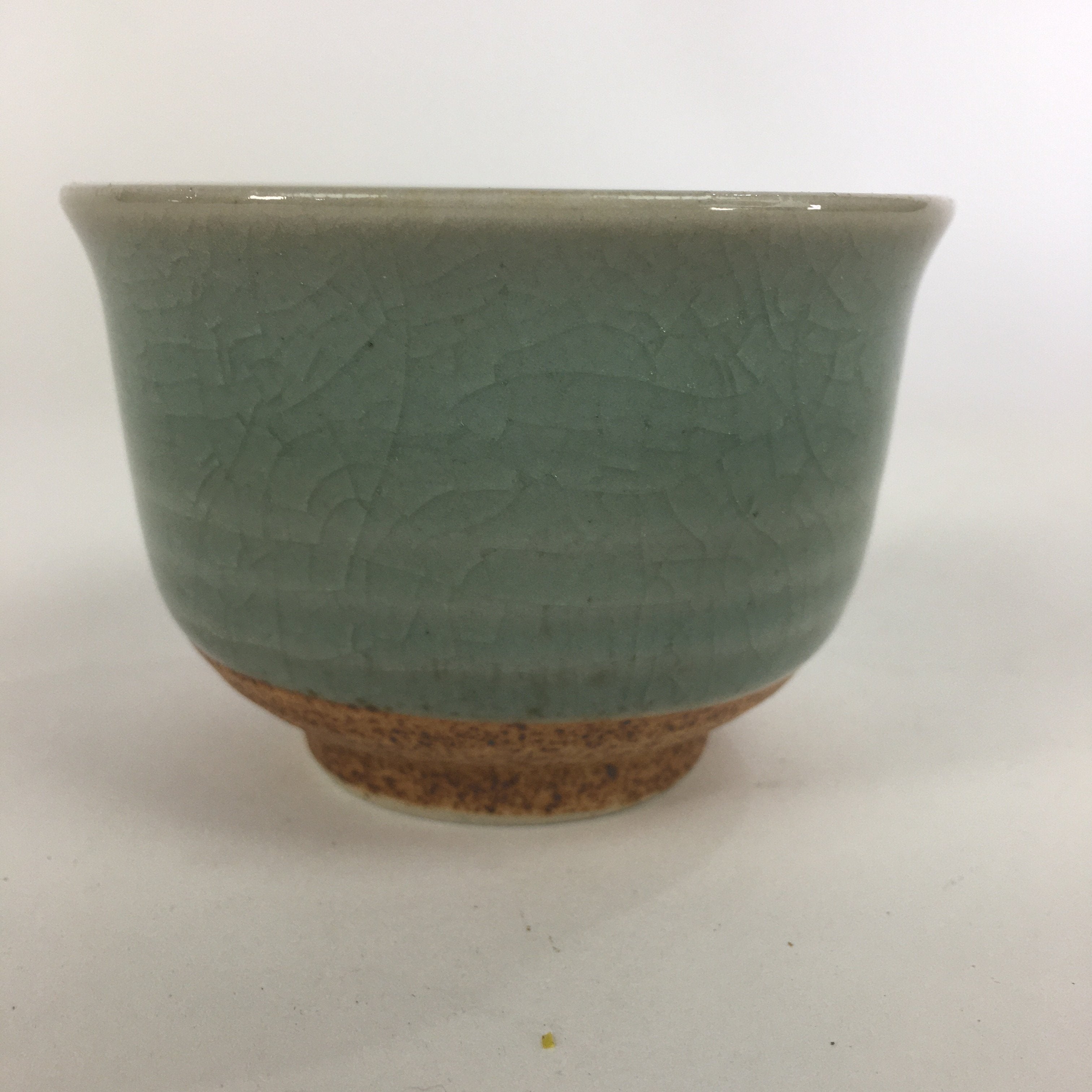 Japanese Porcelain Teacup Yunomi Vtg Green Cracked Glaze Pottery Sencha TC238