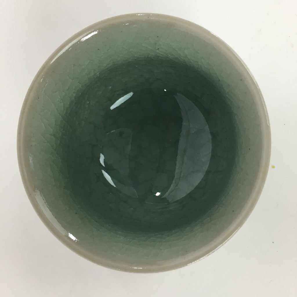 Japanese Porcelain Teacup Yunomi Vtg Green Cracked Glaze Pottery Sencha TC238