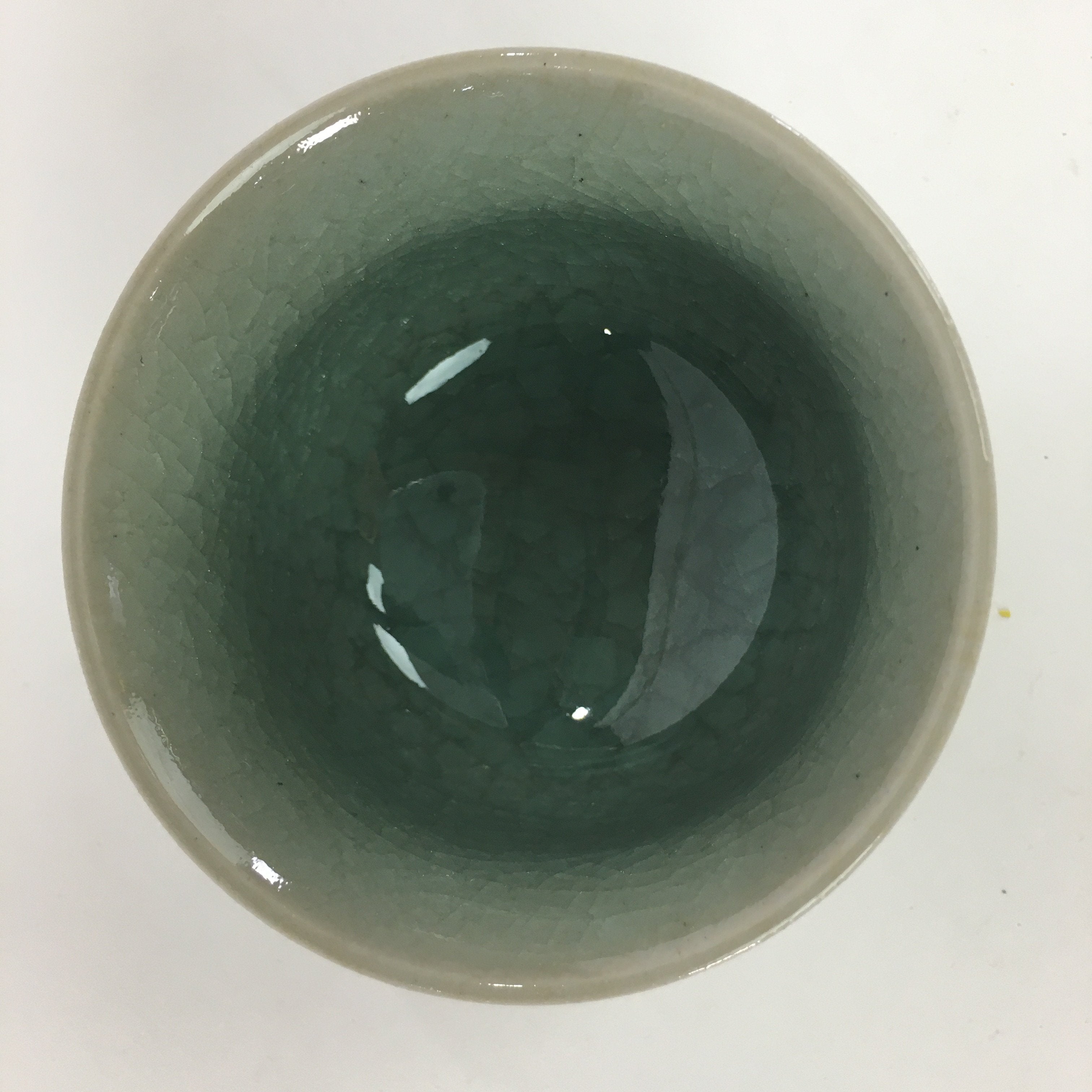 Japanese Porcelain Teacup Yunomi Vtg Green Cracked Glaze Pottery Sencha TC238