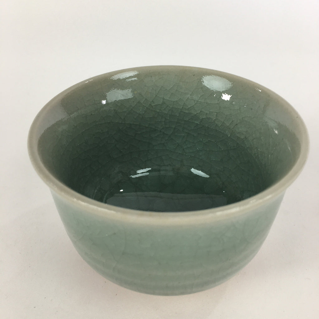 Japanese Porcelain Teacup Yunomi Vtg Green Cracked Glaze Pottery Sencha TC238