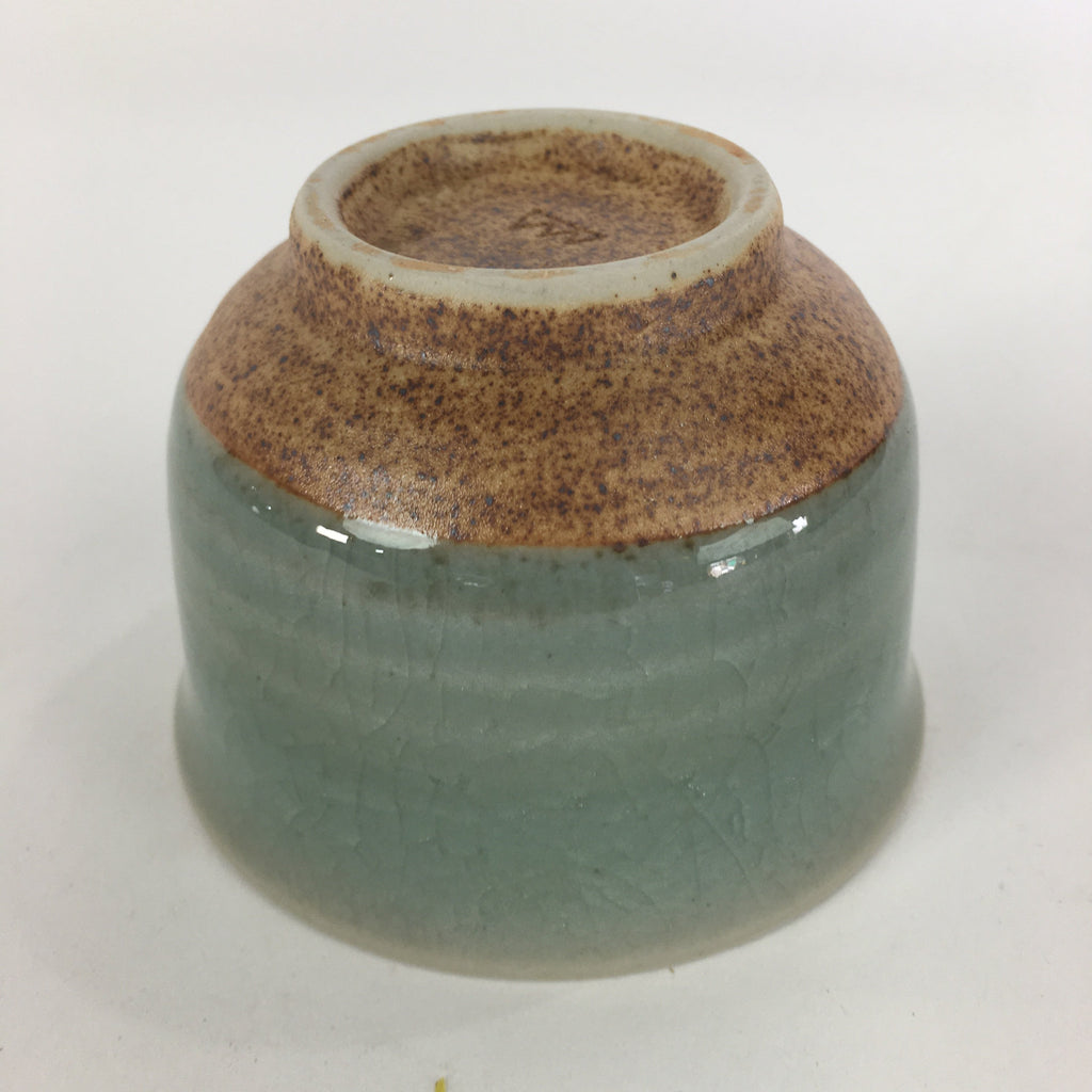 Japanese Porcelain Teacup Yunomi Vtg Green Cracked Glaze Pottery Sencha TC238
