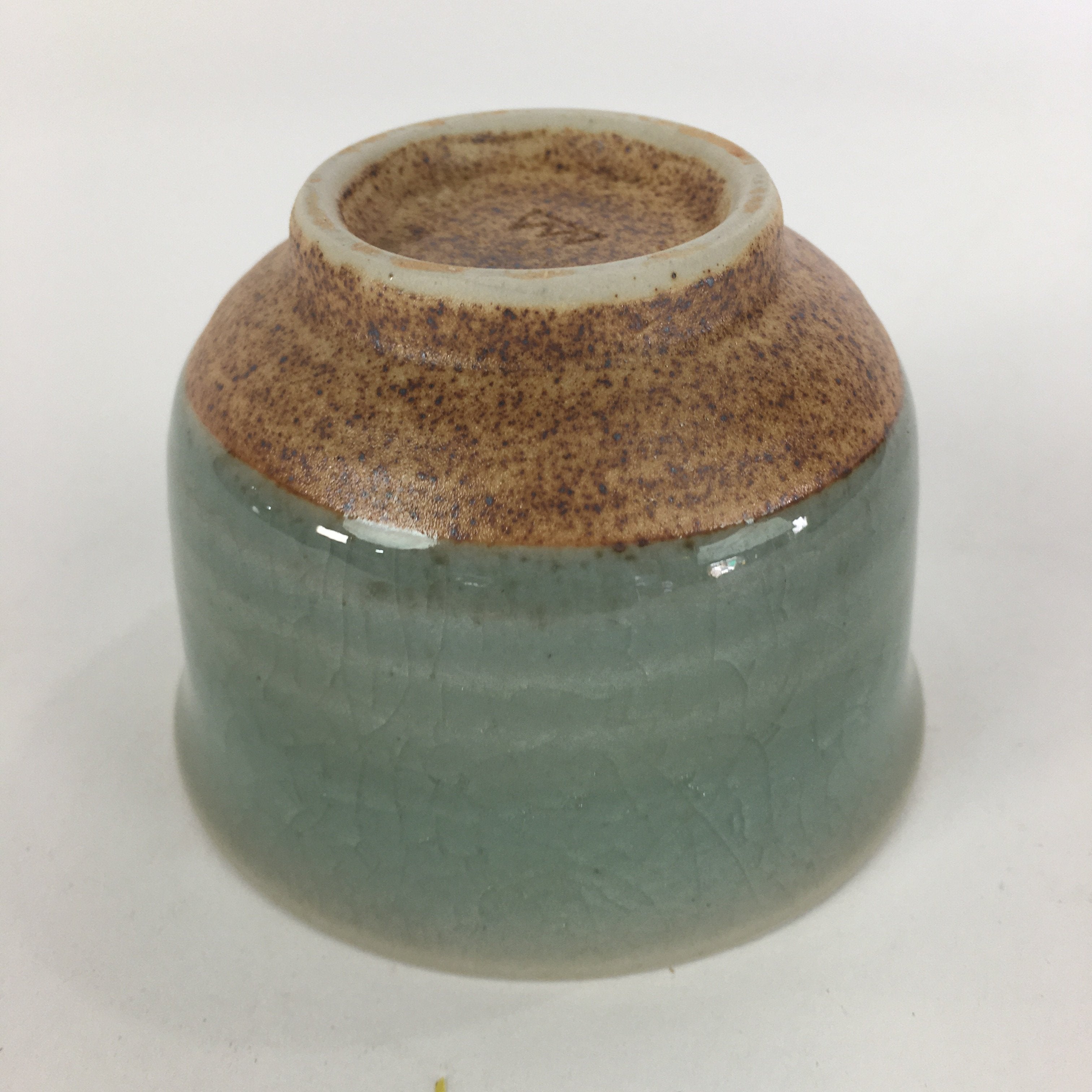Japanese Porcelain Teacup Yunomi Vtg Green Cracked Glaze Pottery Sencha TC238