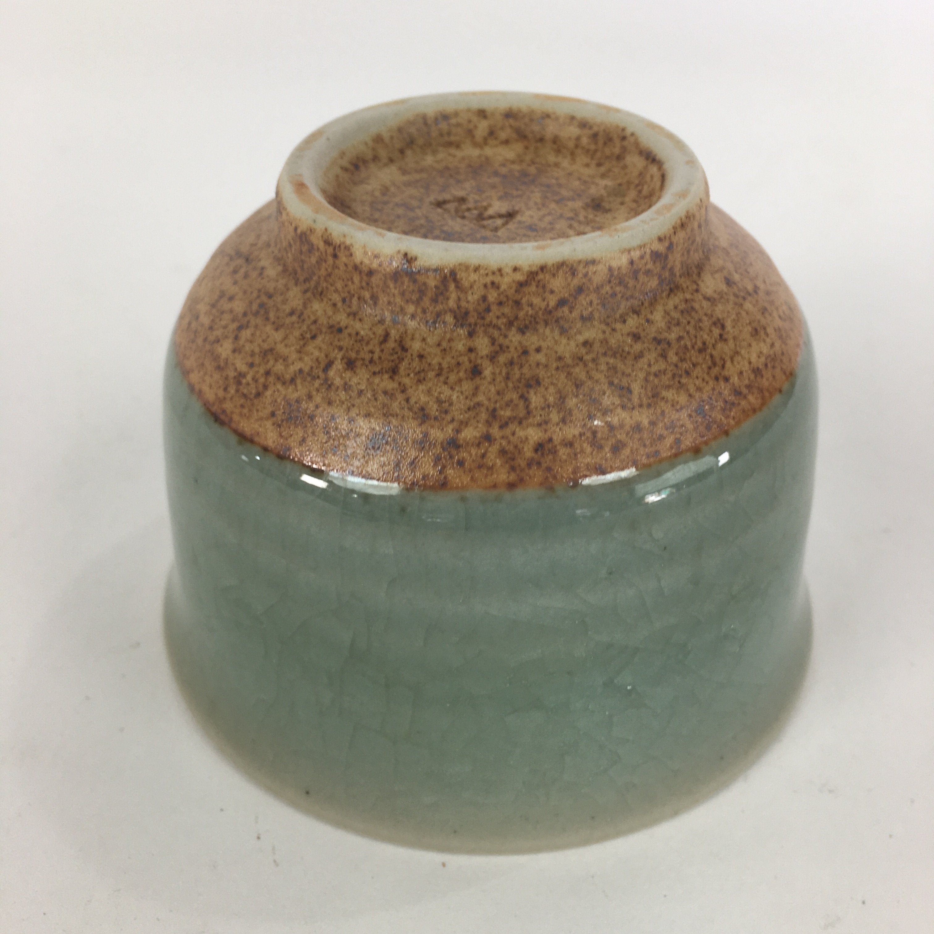 Japanese Porcelain Teacup Yunomi Vtg Green Cracked Glaze Pottery Sencha TC238