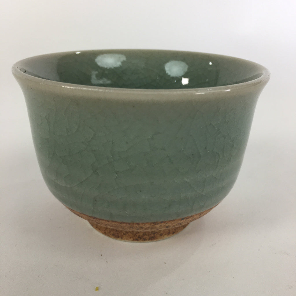 Japanese Porcelain Teacup Yunomi Vtg Green Cracked Glaze Pottery Sencha TC238