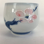Japanese Porcelain Teacup Yunomi Vtg Pink Plum Blossom White Sencha TC215