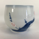 Japanese Porcelain Teacup Yunomi Vtg Pink Plum Blossom White Sencha TC215