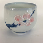 Japanese Porcelain Teacup Yunomi Vtg Pink Plum Blossom White Sencha TC215