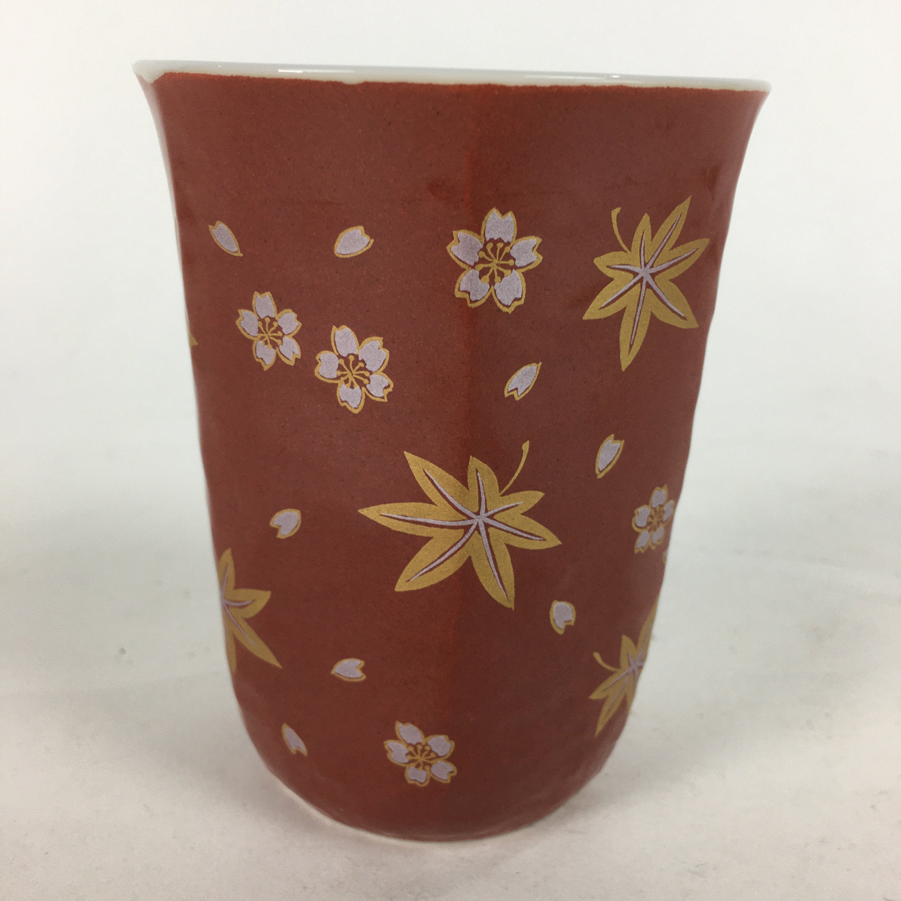 Japanese Porcelain Teacup Yunomi Vtg Red Sometsuke Autumn Leaves Sencha TC231