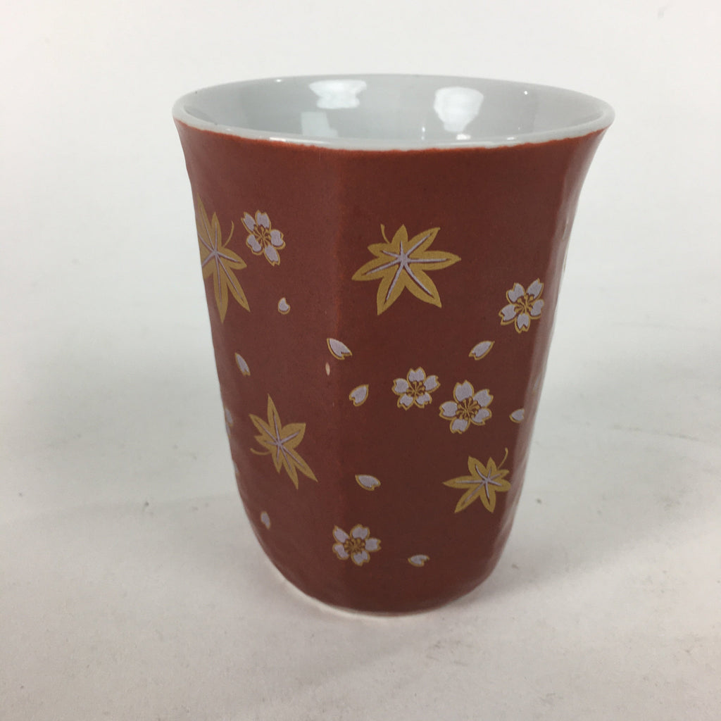 Japanese Porcelain Teacup Yunomi Vtg Red Sometsuke Autumn Leaves Sencha TC231