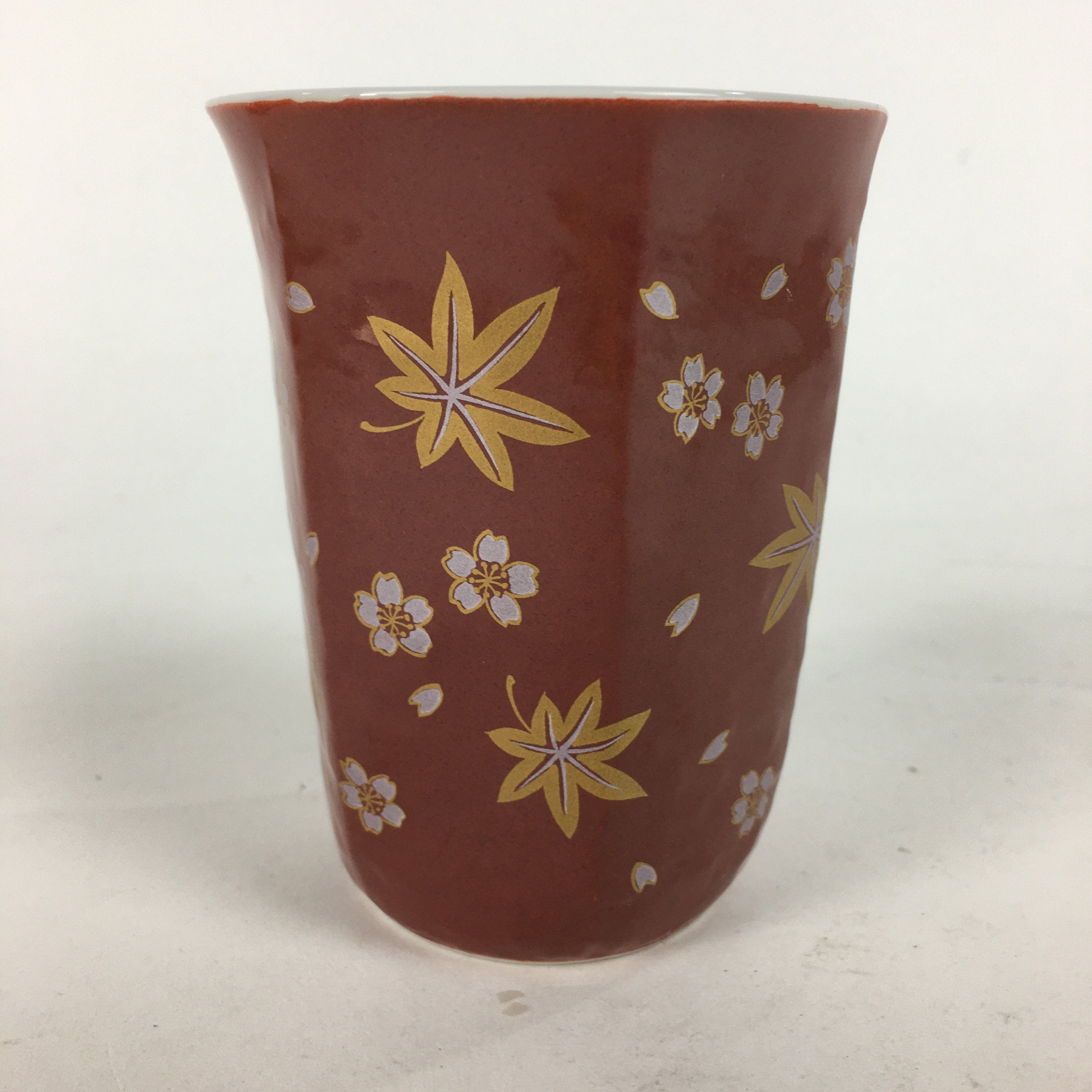 Japanese Porcelain Teacup Yunomi Vtg Red Sometsuke Autumn Leaves Sencha TC232