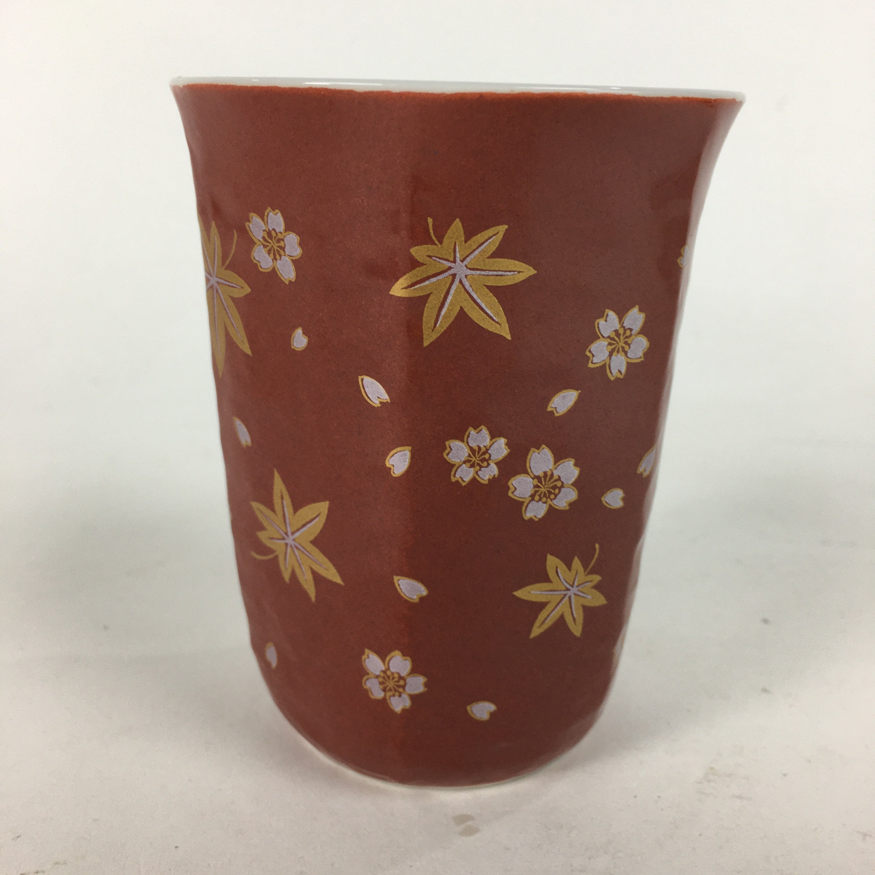 Japanese Porcelain Teacup Yunomi Vtg Red Sometsuke Autumn Leaves Sencha TC232