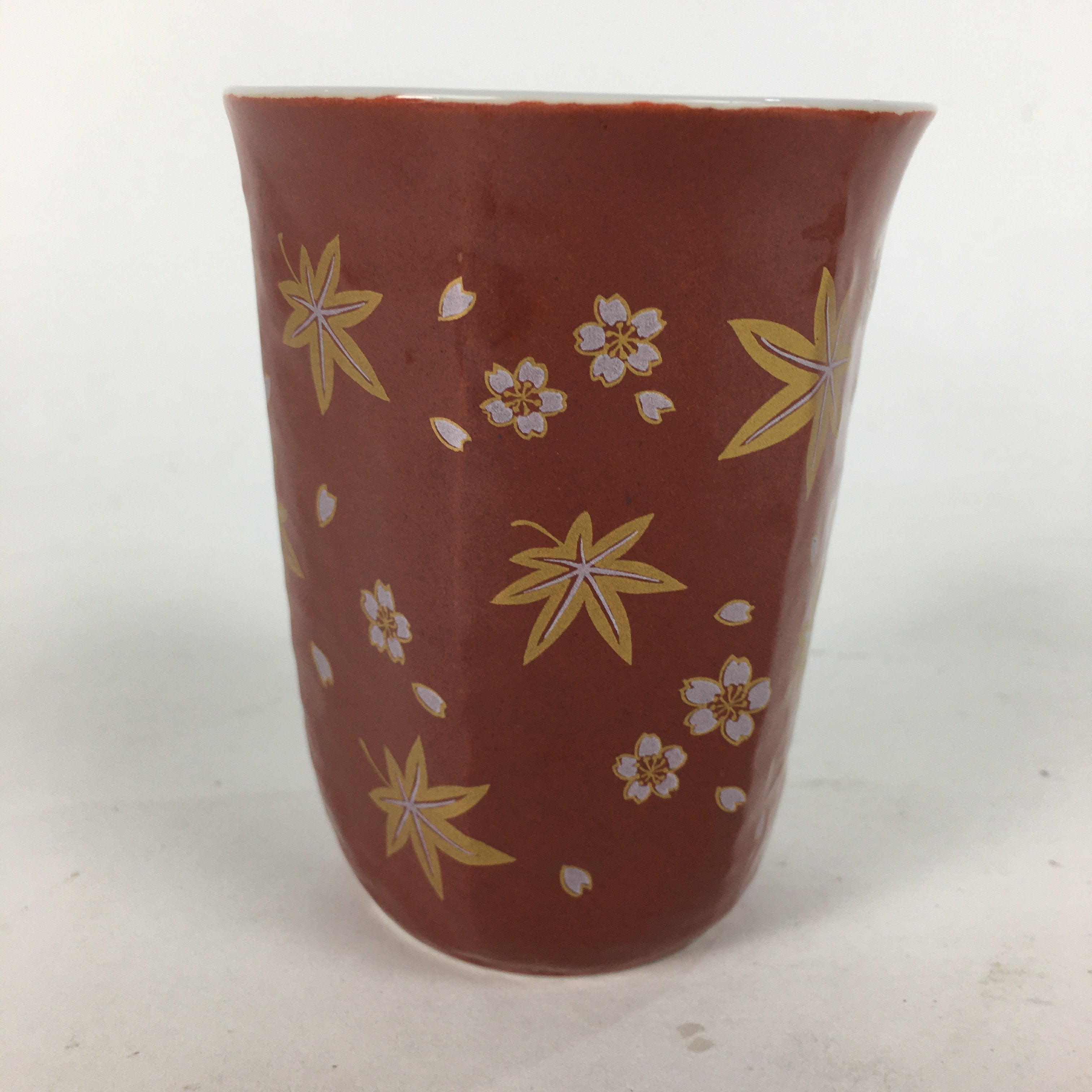 Japanese Porcelain Teacup Yunomi Vtg Red Sometsuke Autumn Leaves Sencha TC232