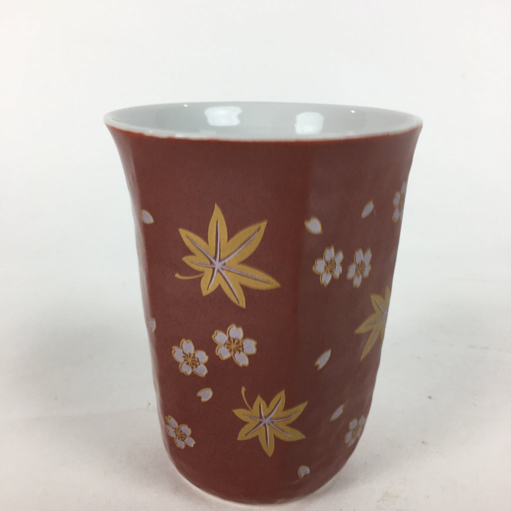 Japanese Porcelain Teacup Yunomi Vtg Red Sometsuke Autumn Leaves Sencha TC232