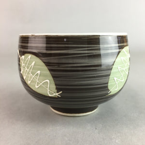 Japanese Porcelain Teacup Yunomi Vtg Sencha Brown Green Leaf Stripe TC135