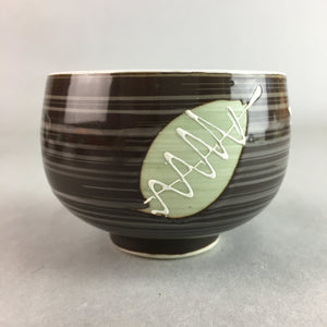 Japanese Porcelain Teacup Yunomi Vtg Sencha Brown Green Leaf Stripe TC135