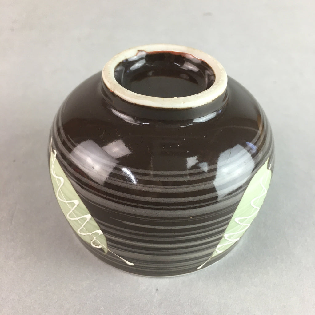 Japanese Porcelain Teacup Yunomi Vtg Sencha Brown Green Leaf Stripe TC135