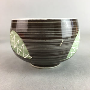 Japanese Porcelain Teacup Yunomi Vtg Sencha Brown Green Leaf Stripe TC136