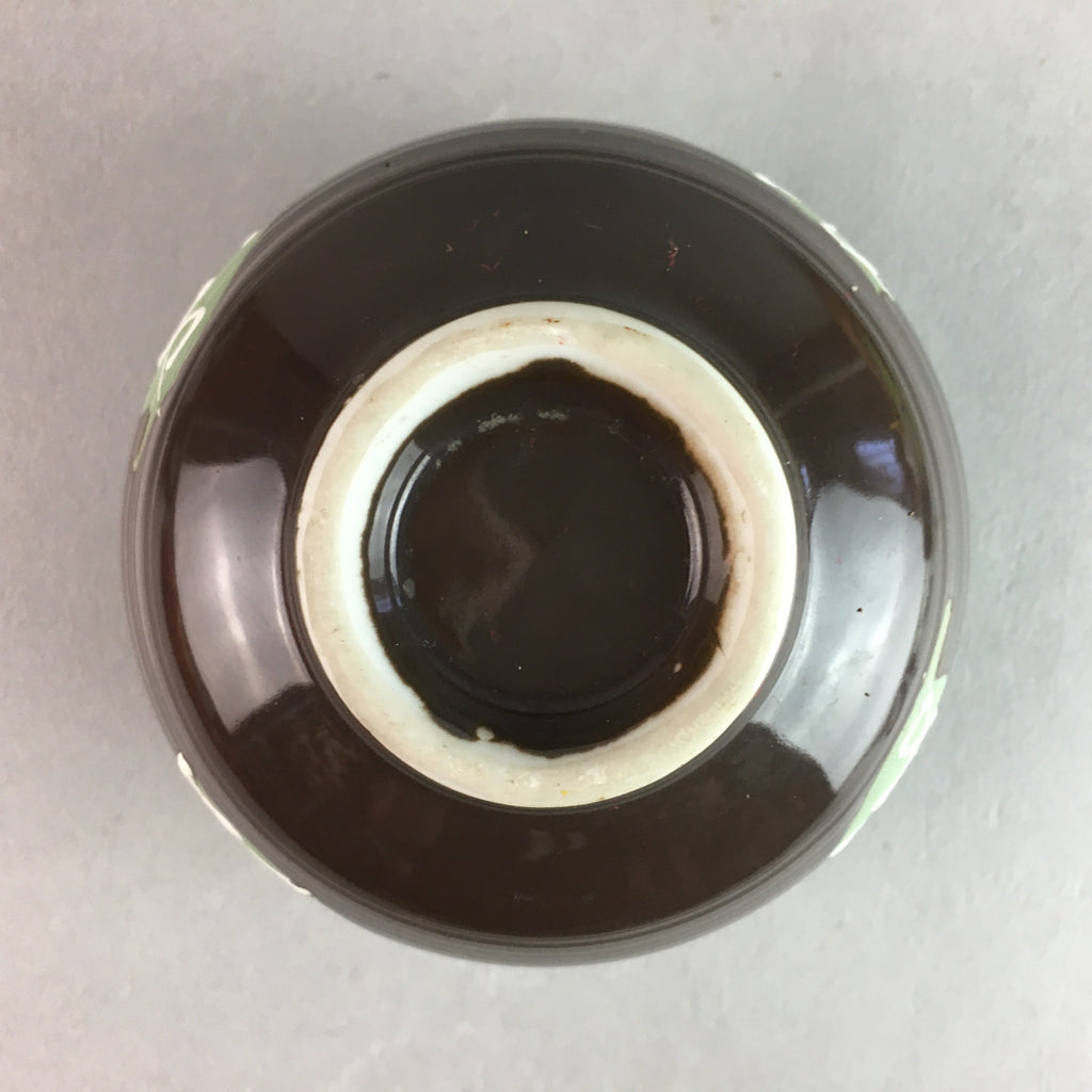 Japanese Porcelain Teacup Yunomi Vtg Sencha Brown Green Leaf Stripe TC136