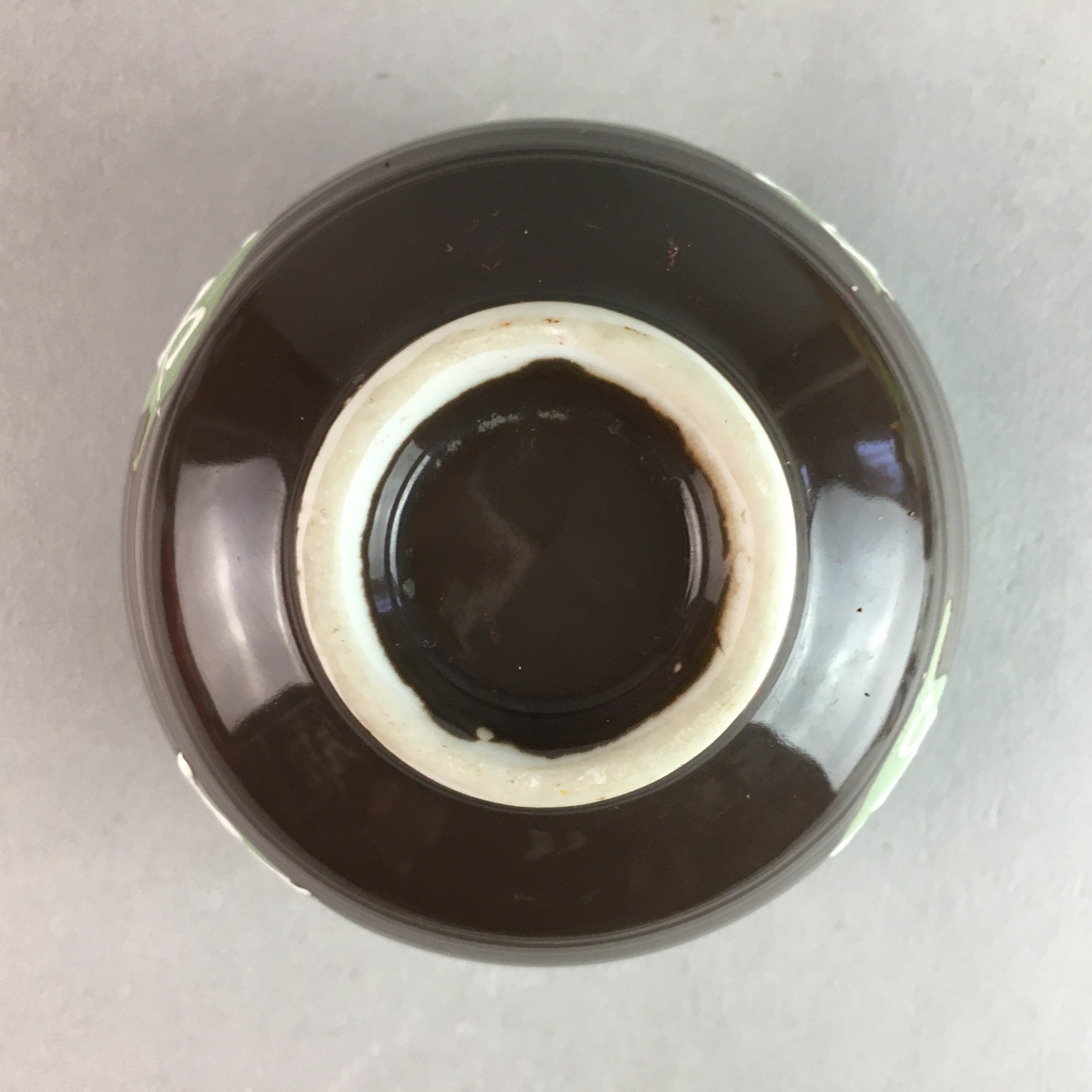 Japanese Porcelain Teacup Yunomi Vtg Sencha Brown Green Leaf Stripe TC136