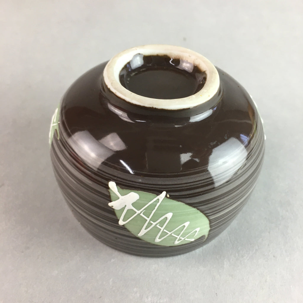 Japanese Porcelain Teacup Yunomi Vtg Sencha Brown Green Leaf Stripe TC136