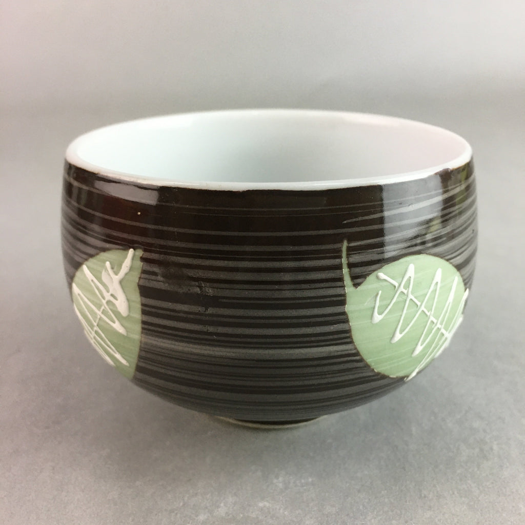 Japanese Porcelain Teacup Yunomi Vtg Sencha Brown Green Leaf Stripe TC136