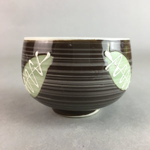 Japanese Porcelain Teacup Yunomi Vtg Sencha Brown Green Leaf Stripe TC137