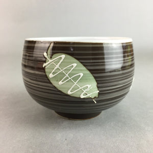 Japanese Porcelain Teacup Yunomi Vtg Sencha Brown Green Leaf Stripe TC137