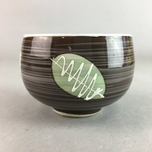 Japanese Porcelain Teacup Yunomi Vtg Sencha Brown Green Leaf Stripe TC138