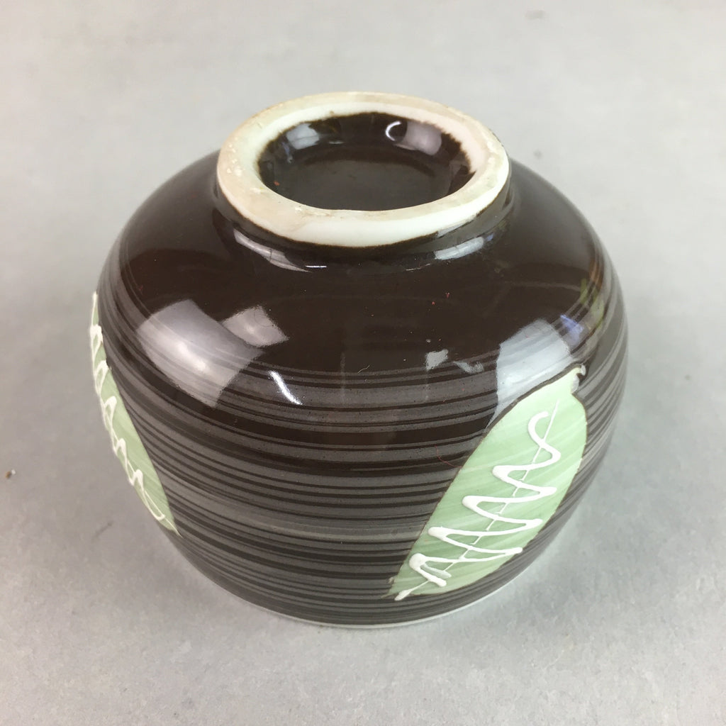 Japanese Porcelain Teacup Yunomi Vtg Sencha Brown Green Leaf Stripe TC138