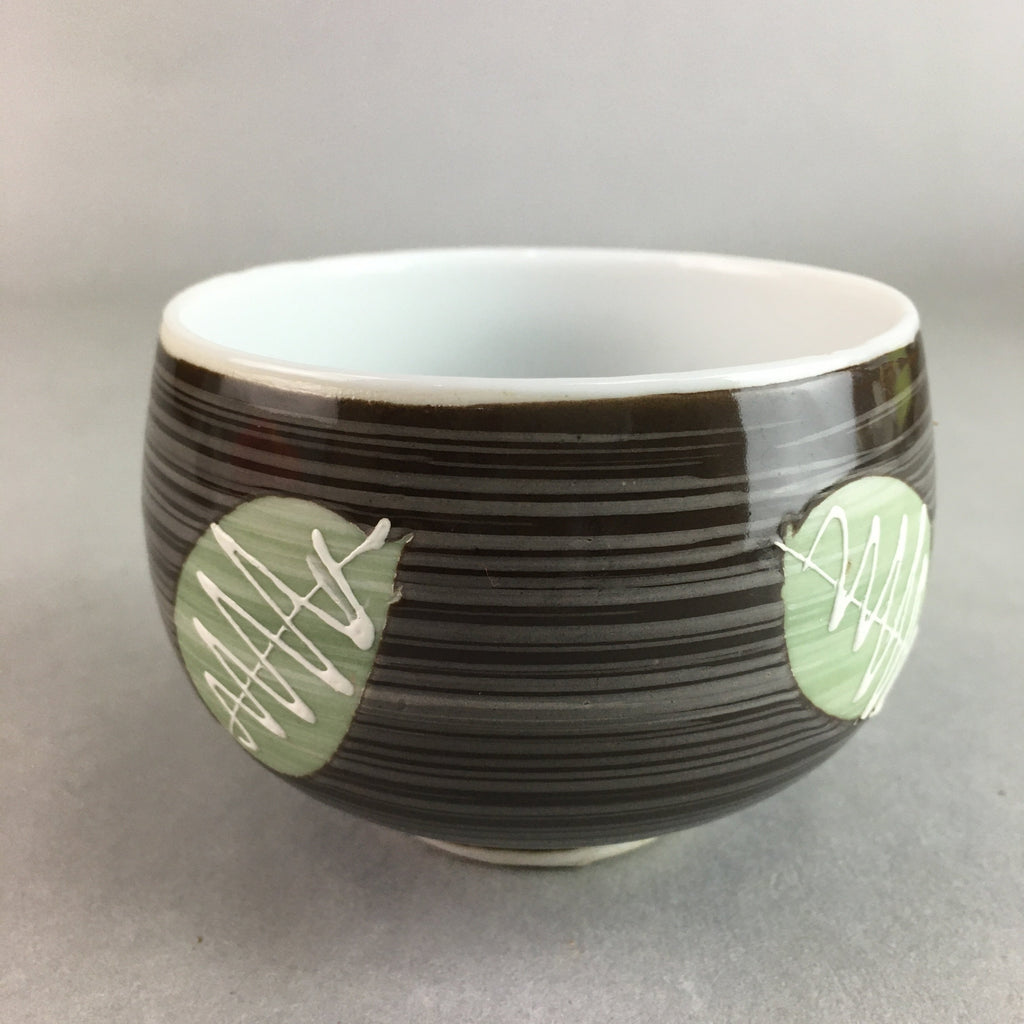 Japanese Porcelain Teacup Yunomi Vtg Sencha Brown Green Leaf Stripe TC138