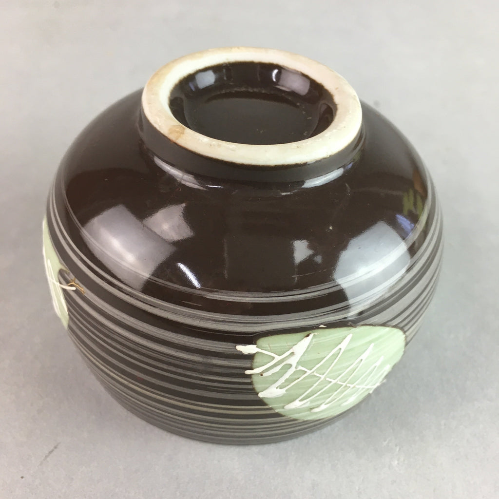 Japanese Porcelain Teacup Yunomi Vtg Sencha Brown Green Leaf Stripe TC139