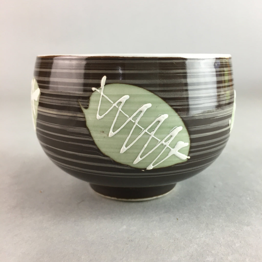 Japanese Porcelain Teacup Yunomi Vtg Sencha Brown Green Leaf Stripe TC139